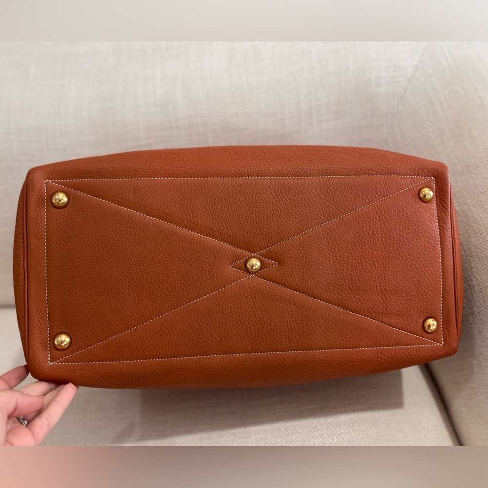 Authentic HERMES Victoria 43 clemence gold brown leather duffle bag unisex - Picture 8 of 16